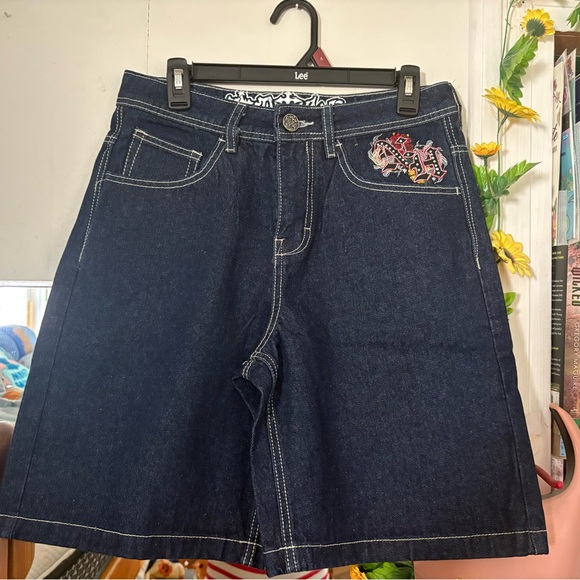 Lee Navy Denim Shorts with Colorful Embroidery - Picture 1 of 2
